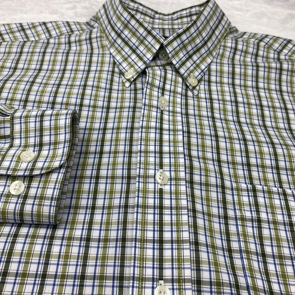 Brooks Brothers Boys XL Green White Plaid Dress Shirt Non-Iron Long Sleeves